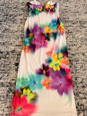 AFRM White Strapless Maxi Dress with Multicolor Floral Burst